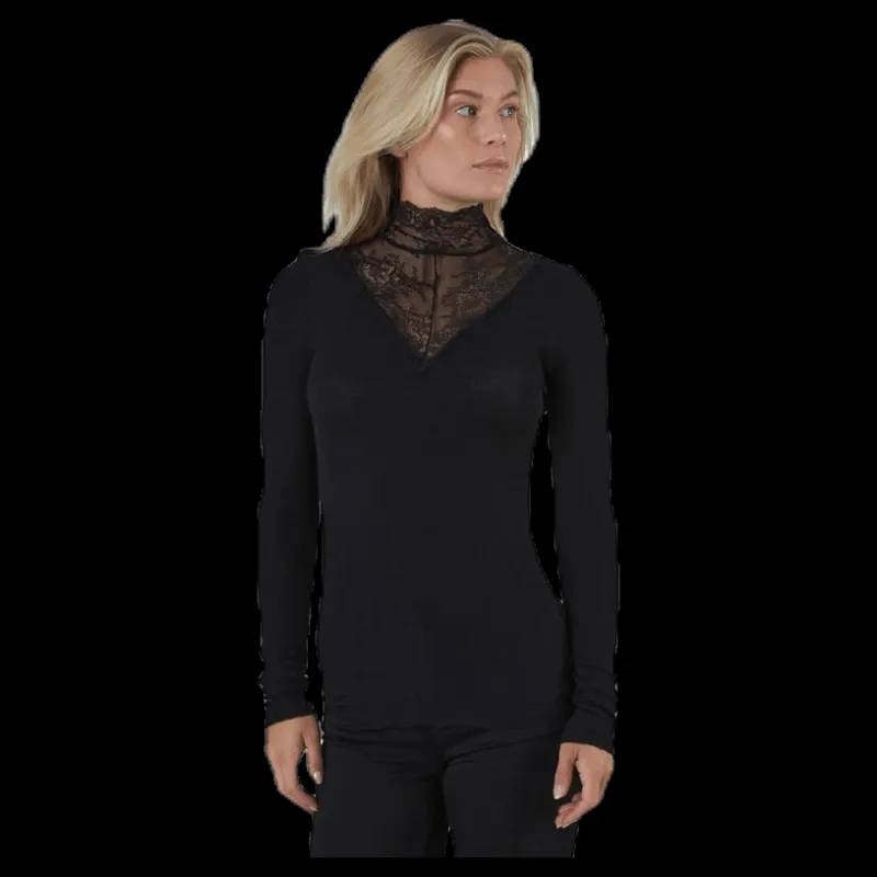 Sale Pieces Siri Ls T-Neck Top Black Svart