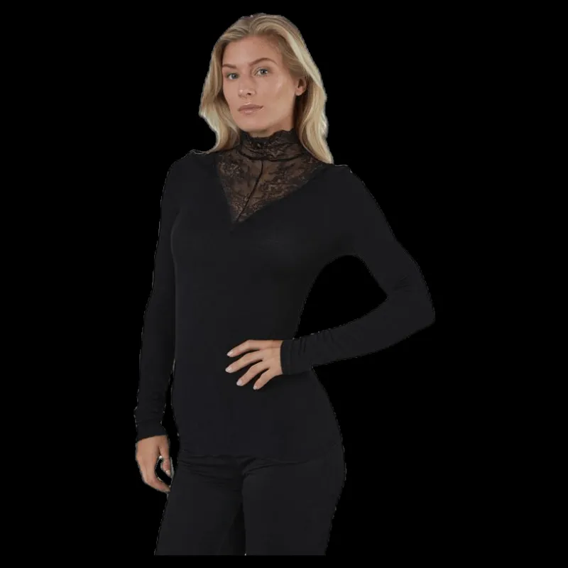Sale Pieces Siri Ls T-Neck Top Black Svart