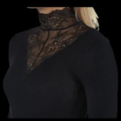 Sale Pieces Siri Ls T-Neck Top Black Svart