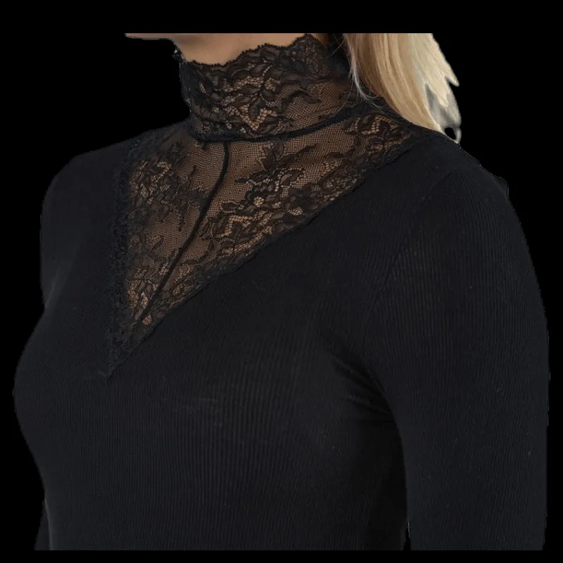 Sale Pieces Siri Ls T-Neck Top Black Svart