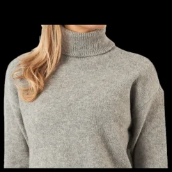 Online Pieces Skyla Ls Roll Neck Wool Knit Grey Grå