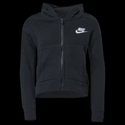 Nike Sportswear Club Fleece Big Kids' (Girls') Full-Zip Hoodie BLACK/WHITE Svart New