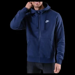Nike Sportswear Club Fleece Men's Full-Zip Hoodie MIDNIGHT NAVY/MIDNIGHT NAVY/WHITE Blå Online