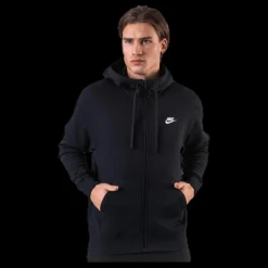 New Nike Sportswear Club Fleece Men's Full-Zip Hoodie BLACK/BLACK/WHITE Svart