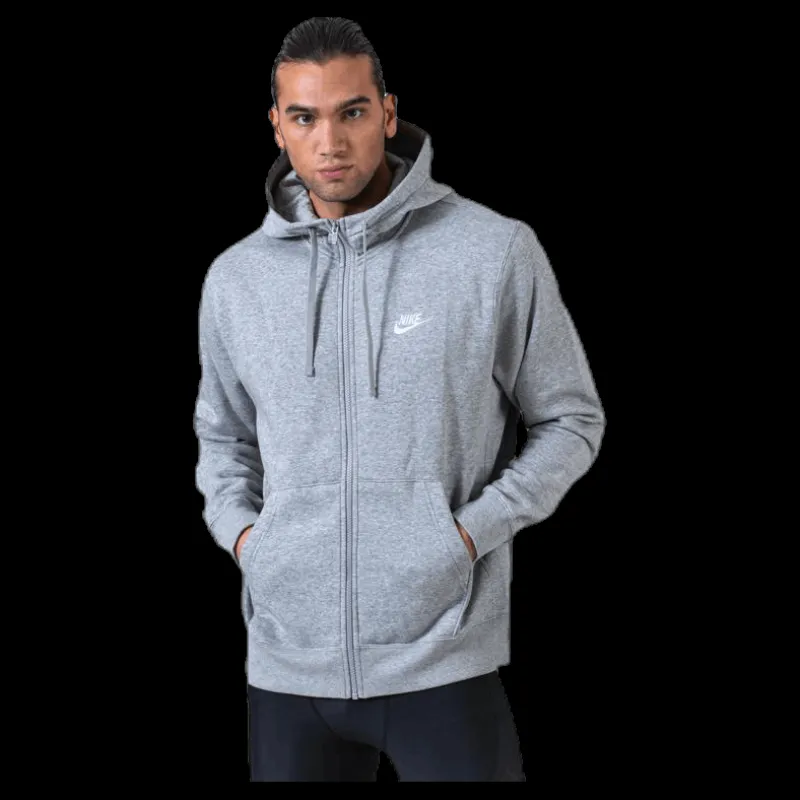 Online Nike Sportswear Club Fleece Men's Full-Zip Hoodie DK GREY HEATHER/MATTE SILVER/WHITE Grå