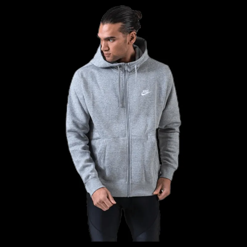 Online Nike Sportswear Club Fleece Men's Full-Zip Hoodie DK GREY HEATHER/MATTE SILVER/WHITE Grå