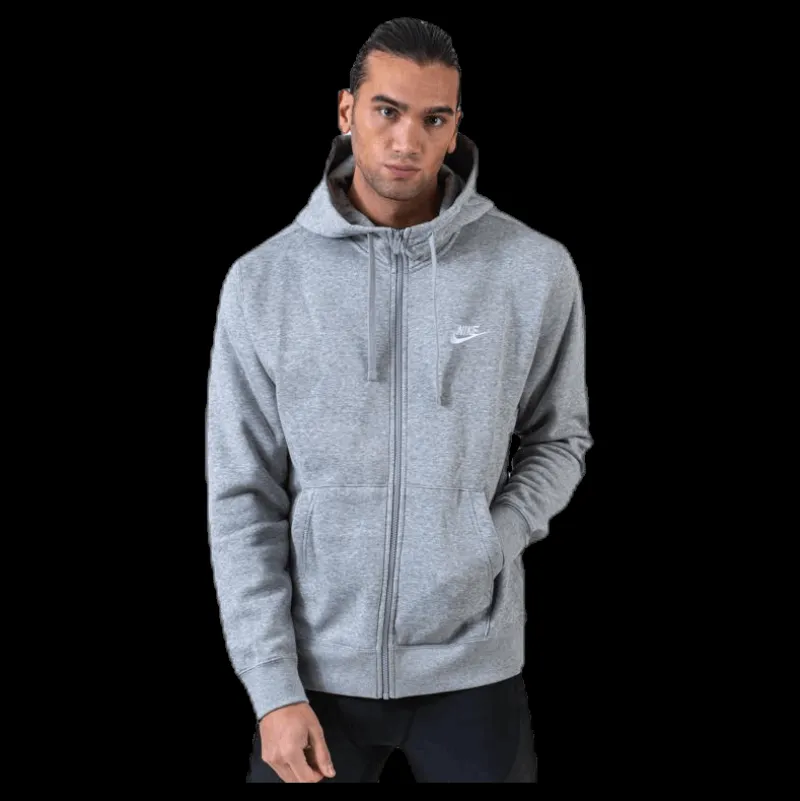 Online Nike Sportswear Club Fleece Men's Full-Zip Hoodie DK GREY HEATHER/MATTE SILVER/WHITE Grå