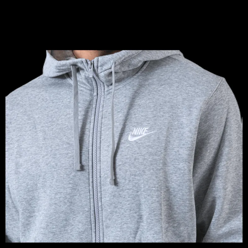 Online Nike Sportswear Club Fleece Men's Full-Zip Hoodie DK GREY HEATHER/MATTE SILVER/WHITE Grå