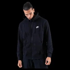 Discount Nike Sportswear Club Men's Full-Zip Hoodie BLACK/BLACK/WHITE Svart