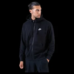 Discount Nike Sportswear Club Men's Full-Zip Hoodie BLACK/BLACK/WHITE Svart