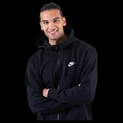 Discount Nike Sportswear Club Men's Full-Zip Hoodie BLACK/BLACK/WHITE Svart