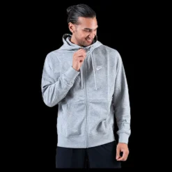 Nike Sportswear Club Men's Full-Zip Hoodie DK GREY HEATHER/MATTE SILVER/WHITE Grå Discount