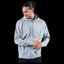 Nike Sportswear Club Men's Full-Zip Hoodie DK GREY HEATHER/MATTE SILVER/WHITE Grå Discount