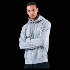 Nike Sportswear Club Men's Full-Zip Hoodie DK GREY HEATHER/MATTE SILVER/WHITE Grå Discount