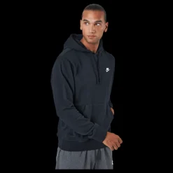 Discount Nike Sportswear Club Men's Pullover Hoodie BLACK/BLACK/WHITE Svart