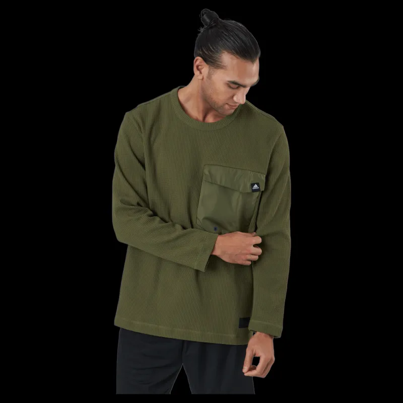 adidas Sportswear Pocket Waffle Knit Crew Focus Olive Grön New