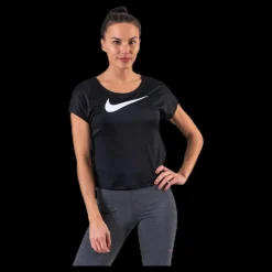 Best Nike Swoosh Run Top SS White/Black Svart
