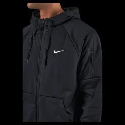 Discount Nike Therma-FIT Men's Full-Zip Fitness Hoodie BLACK/BLACK/WHITE Svart