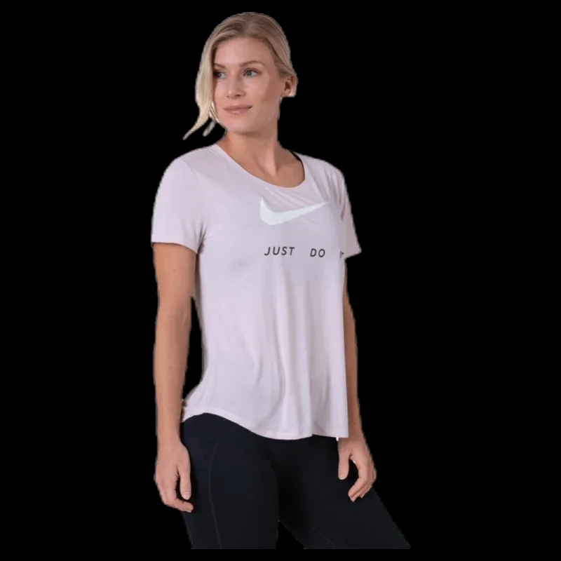 New Nike Top SS Swoosh Run Pink/White Lila
