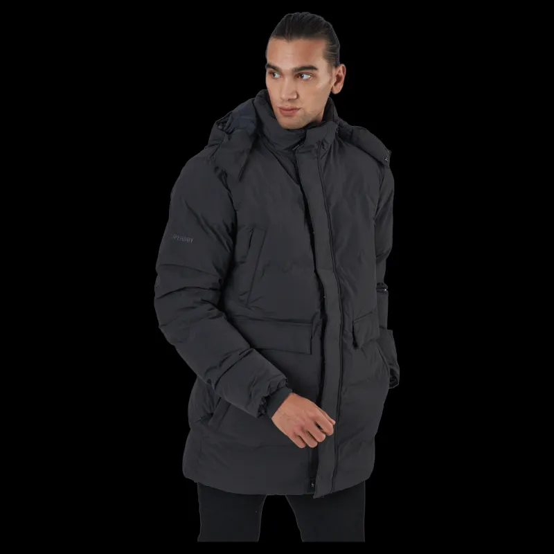 Discount Superdry Train Heavyweight Puffer Dark Charcoal Svart