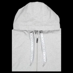 Hot DKNY Sport Two Tone Logo Drawcord Zip Hoo Pearl Grey Heather Grå