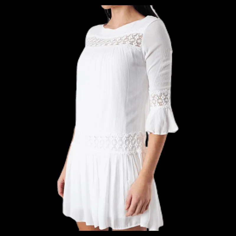 Only Tyra 3/4 Flare Short Dress Wvn White Vit Sale