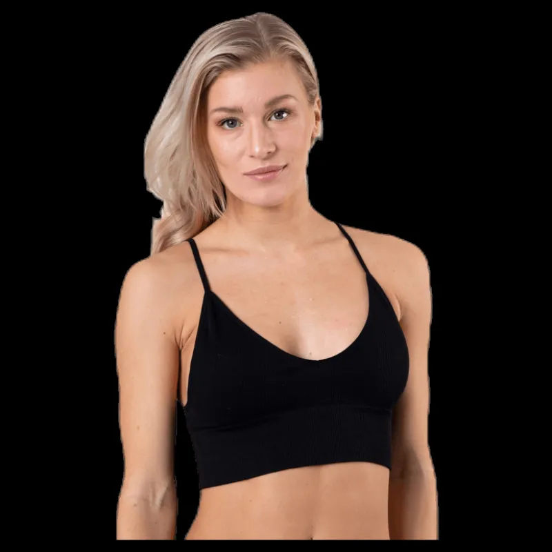 Outlet Only Vicky Rib Seamless V-Neck Top Black Svart