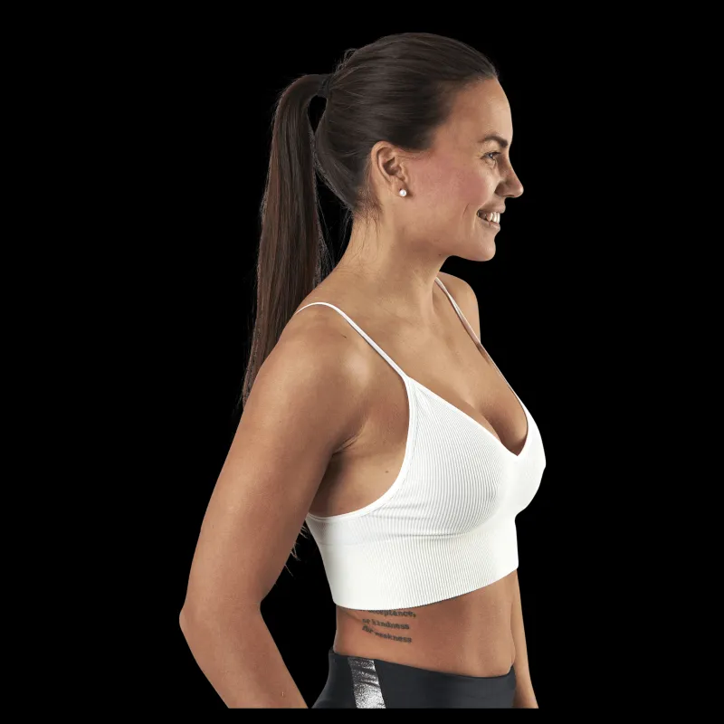 Only Vicky Rib Seamless V-Neck Top White Vit